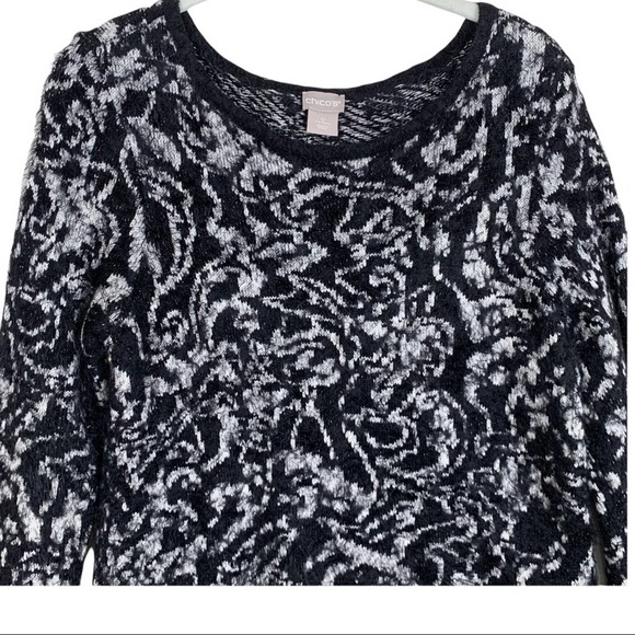 Chico's Eyelash-Trim Jacquard Pullover Sweater Womens Small - Picture 10 of 10